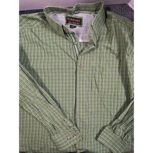 Ariat Pro Series Green Plaid Long Sleeve Button-Down Shirt L/G Mesh Lining Weste